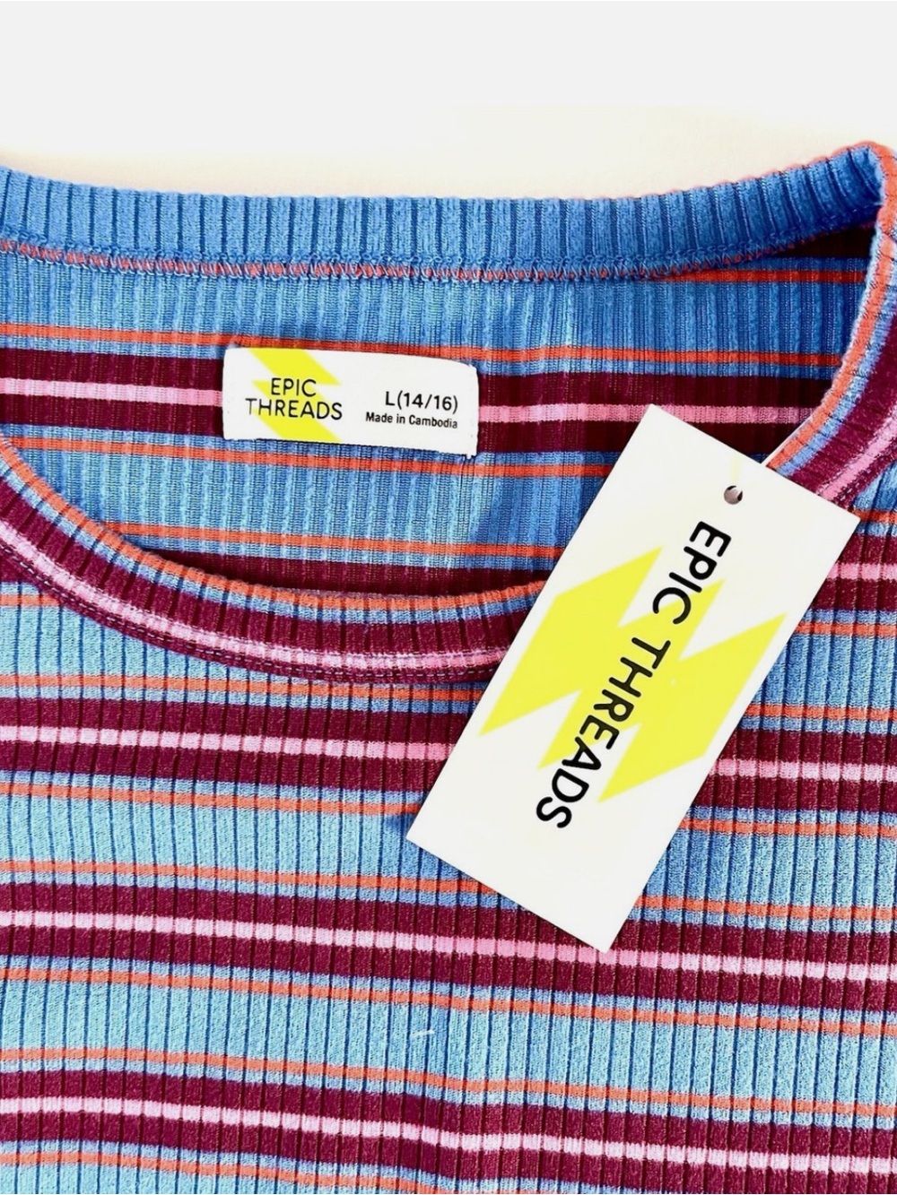 Epic Threads Striped Ribbed Tee in Blue & Purple - Picture 3 of 3